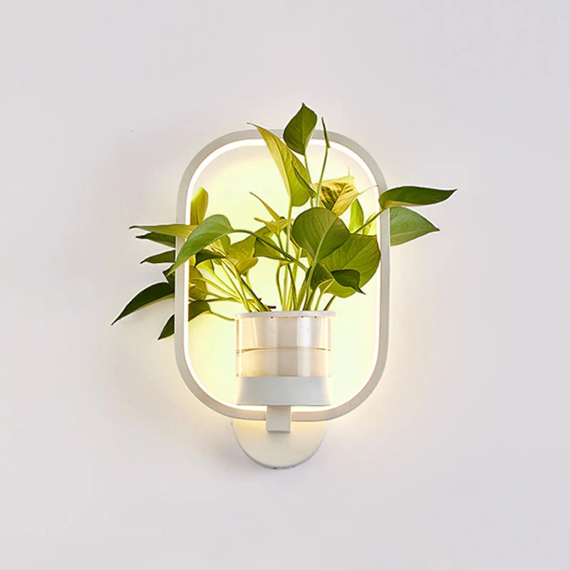 lampe murale moderne minimaliste noire blanche plante pot plastique transparent chambre salon entrée