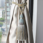 ruban fenêtre pompons beige bleu clair rayures classique opaques facile utiliser