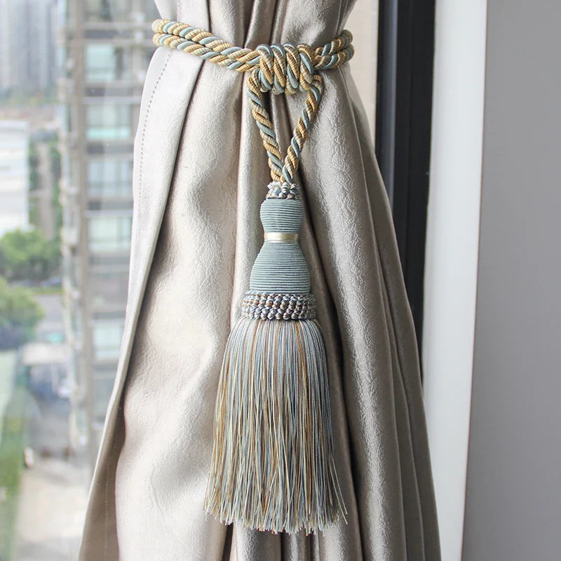 ruban fenêtre pompons beige bleu clair rayures classique opaques facile utiliser