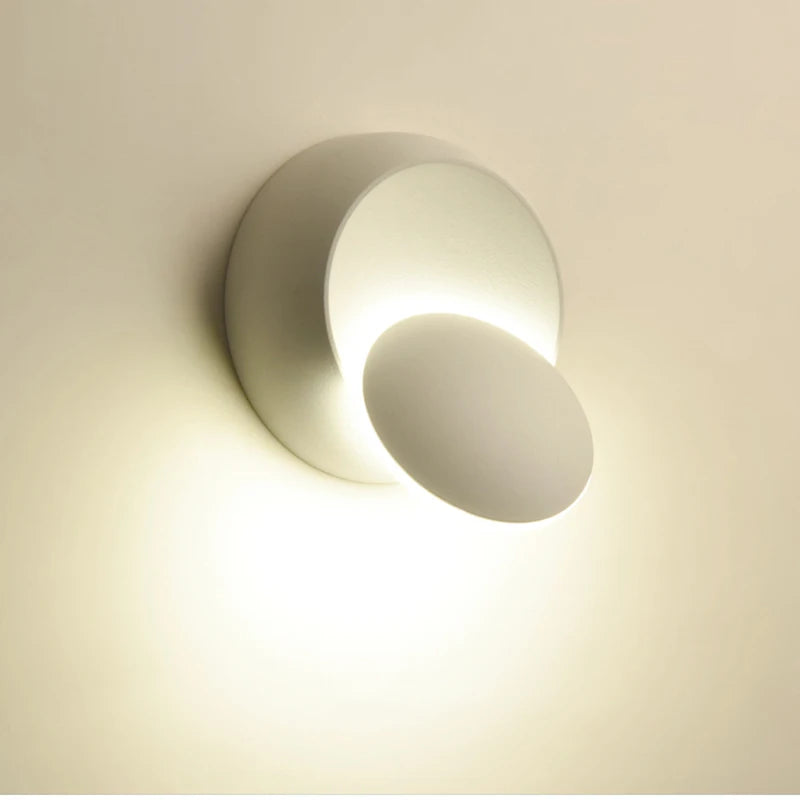 Applique murale LED ronde moderne blanc noir rotation 360 degrés éclairage chambre entrée étude