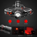 lampe frontale led noir clip modes flash haute bas pêche chasse lumière uv rouge