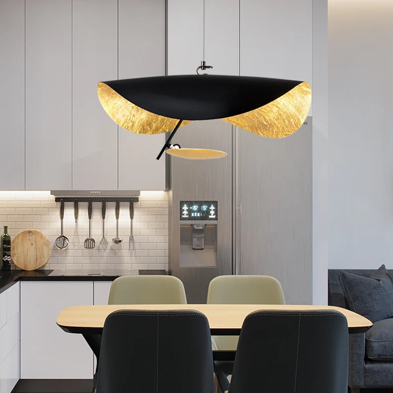 suspension lumineuse moderne noir doré texture métallique câble suspendu chambre salon étude
