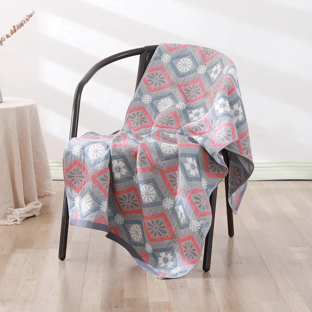 serviette bain coton bio rapide absorbant moderne motif géométrique blanc bleu orange gris