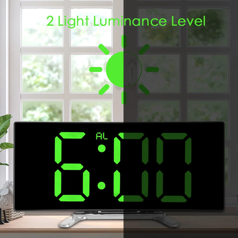 horloge numérique moderne écran led noir réveil fonction répétition pieds métalliques boutons noirs 168mm