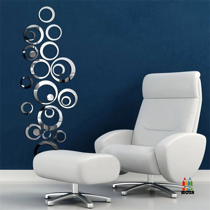 lettres miroir 3d acrylique moderne adhésif noir argent or circulaire pointillé decoration mur chambre