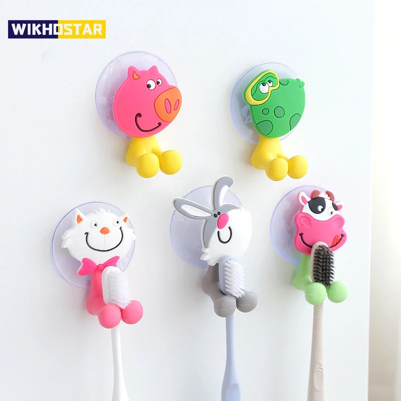 porte brosses dents animaux rose vert blanc jaune suction mur decoratif enfants