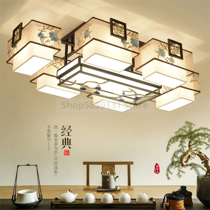 lampe suspendue moderne orientale têtes têtes fleurs feuilles cadre noir
