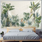 Vue d'ensemble de la tapisserie murale plantes tropicales sur un mur