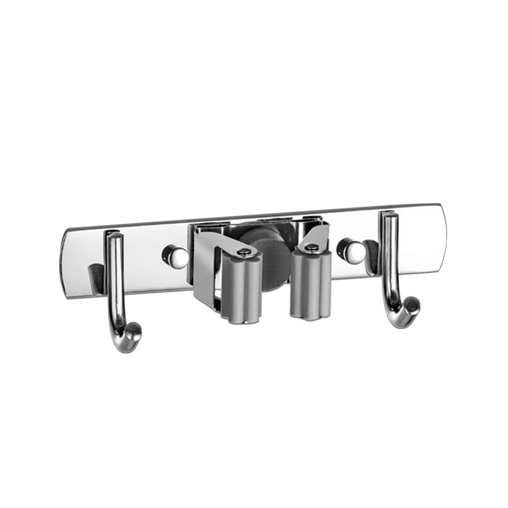 porte balais argenté vert clair adhésif mur moderne hooks rangement outils nettoyage