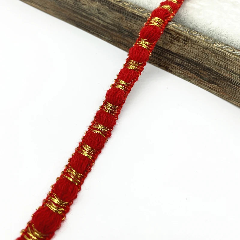 ruban décoratif tressé bandes dorées 12mm rouge bleu rose jaune noir beige