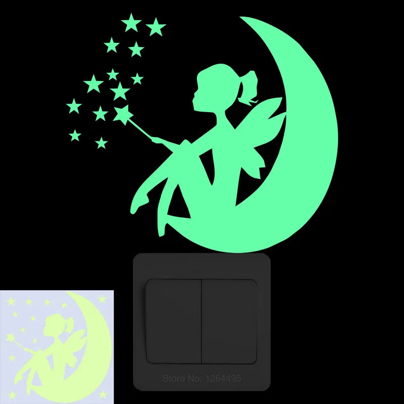 interrupteur mural lumineux fée étoiles papillons moderne adhésif chambre enfant deco vert