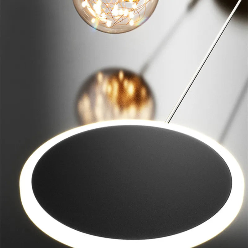 suspension lumineuse led moderne minimaliste noir blanc fixée câble haute qualité verre transparent chambre