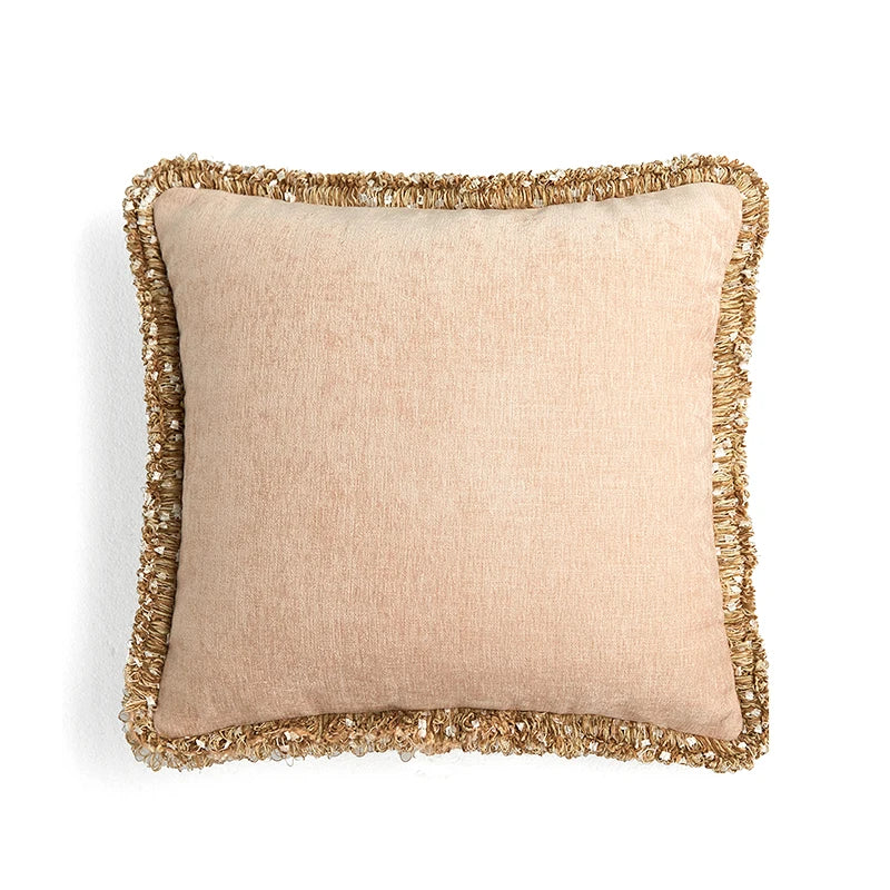 taies d'oreiller jacquard géométrique rose pâle bordure dorée élégantes polyester respectueuses environnement casa decoration