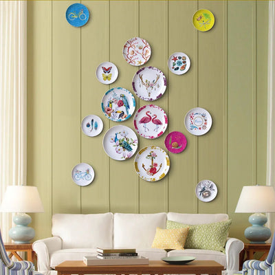 Assiette murale en céramique émaillée avec motif floral pour décoration salon
