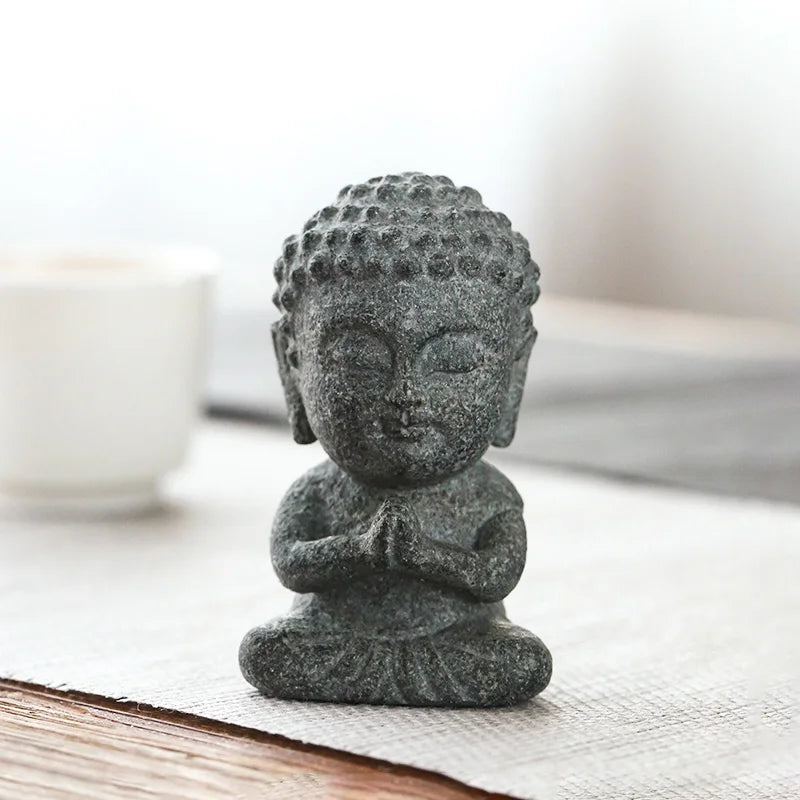 statue bouddha pierre naturelle sculpture main gris noir texture zen 8cm hauteur 4cm largeur