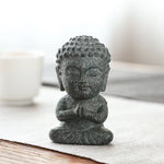 statue bouddha pierre naturelle sculpture main gris noir texture zen 8cm hauteur 4cm largeur