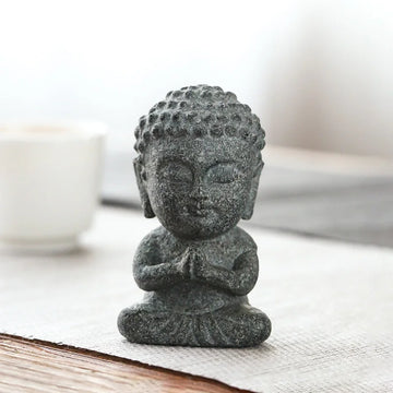 statue bouddha pierre naturelle sculpture main gris noir texture zen 8cm hauteur 4cm largeur