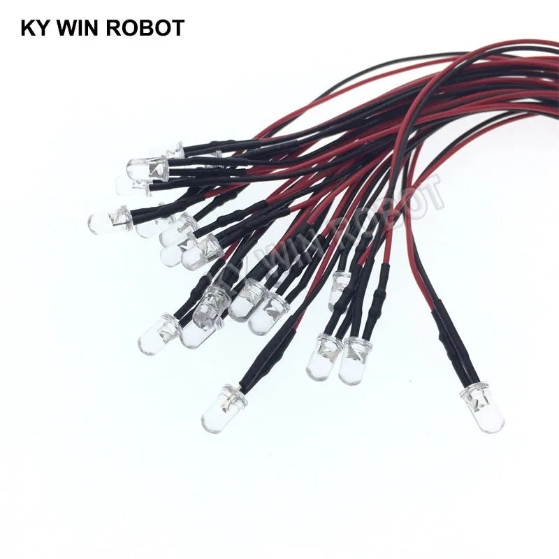 diodes led transparentes opalescentes 5mm ronde lisse 12v 24v fil rouge noir 10 pièces