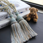 ruban fenêtre pompons beige bleu clair rayures classique opaques facile utiliser