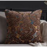 taies d'oreiller velours fleur motif floral damas relief élégantes classiques beige vert bleu marron