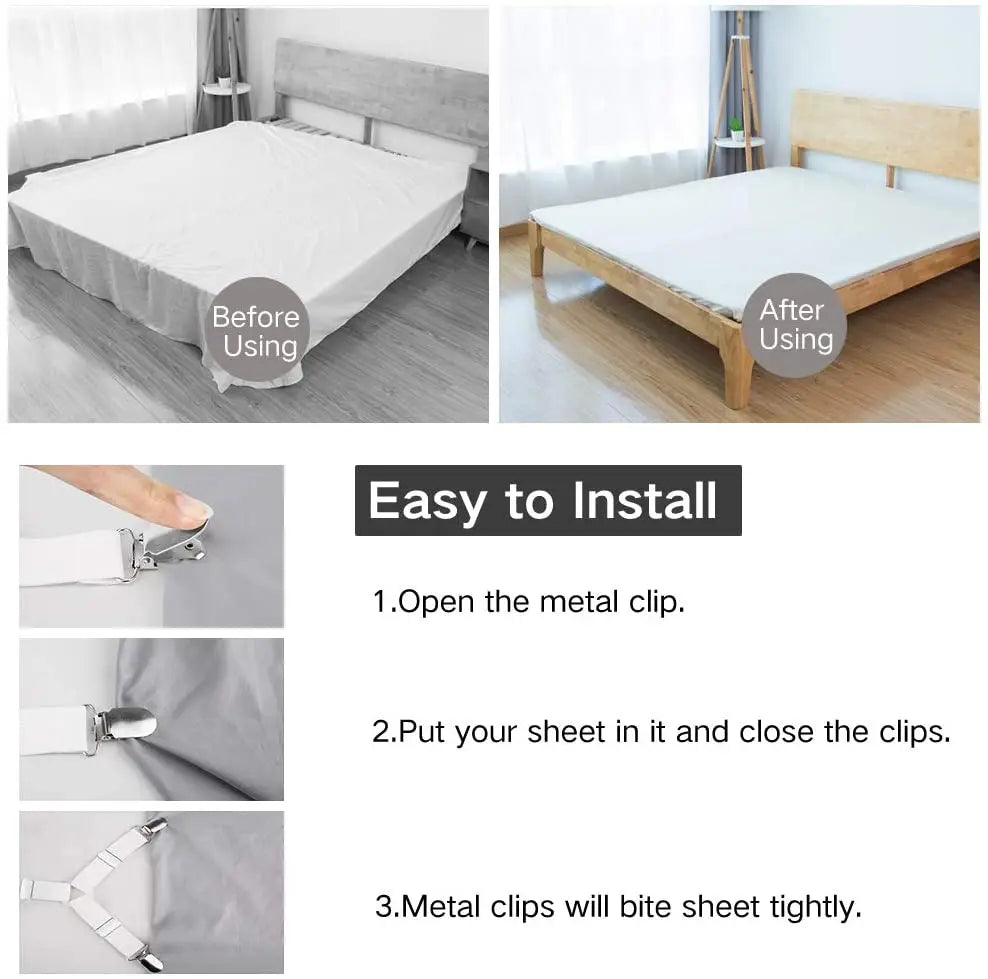 clips lit réglables caoutchouc blanc noir 4pcs triangle simple moderne