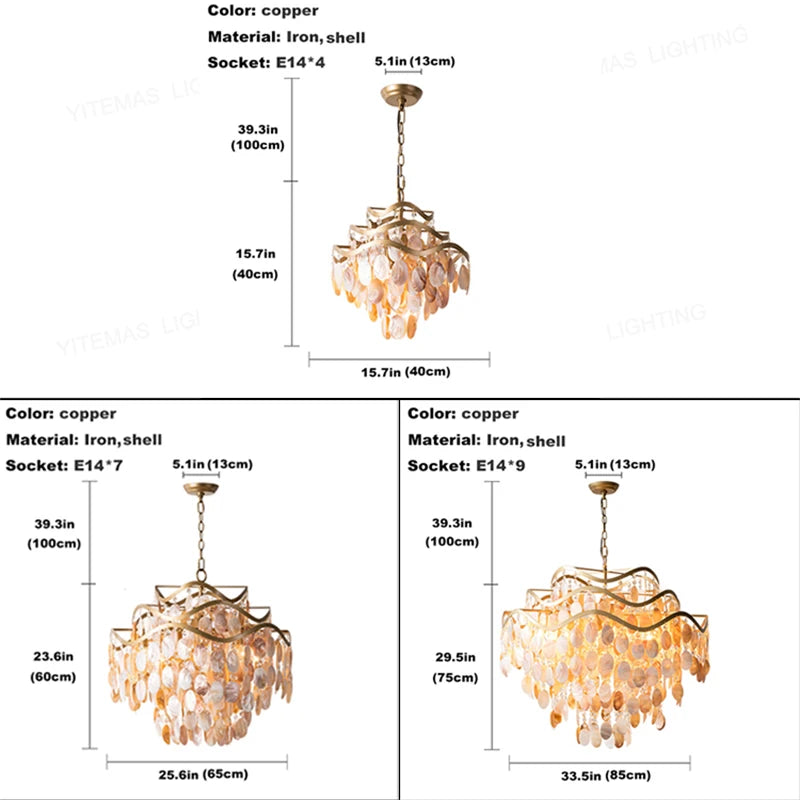 chandelier cuivre coquillages cristaux suspension moderne bohème lumières lumières lumières