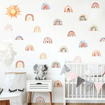 sticker mural arc ciel soleil boho multicolore adhésif chambre enfant décoration maison