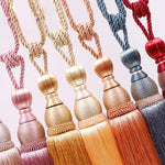 pompons rideau élégants rose doré gris rouge marron tissu uni noeuds décoratifs fixés