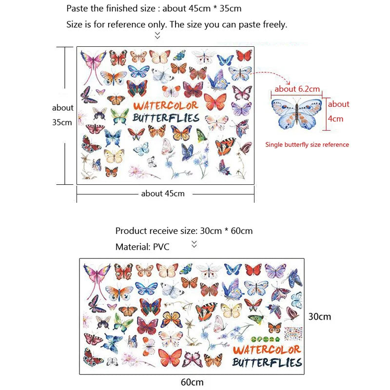 sticker mural papillons aquarelle moderne multicolore adhésif résistant eau salon chambre décoration intérieure