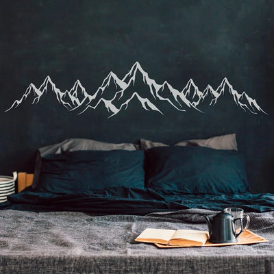 Autocollant mural paysage de montagne moderne en couleur bleu ciel