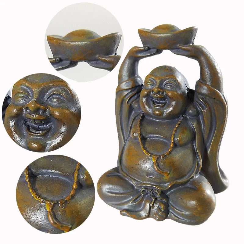 statue bouddha souriant bronze vieilli résine maison jardin décoration traditionnelle asiatique coupe prosperityargent