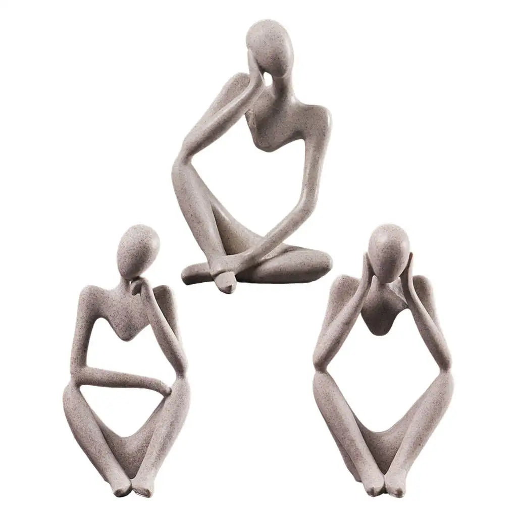 statuette moderne résine abstraction penseur gris doré décoration intérieure minimaliste maison ornement