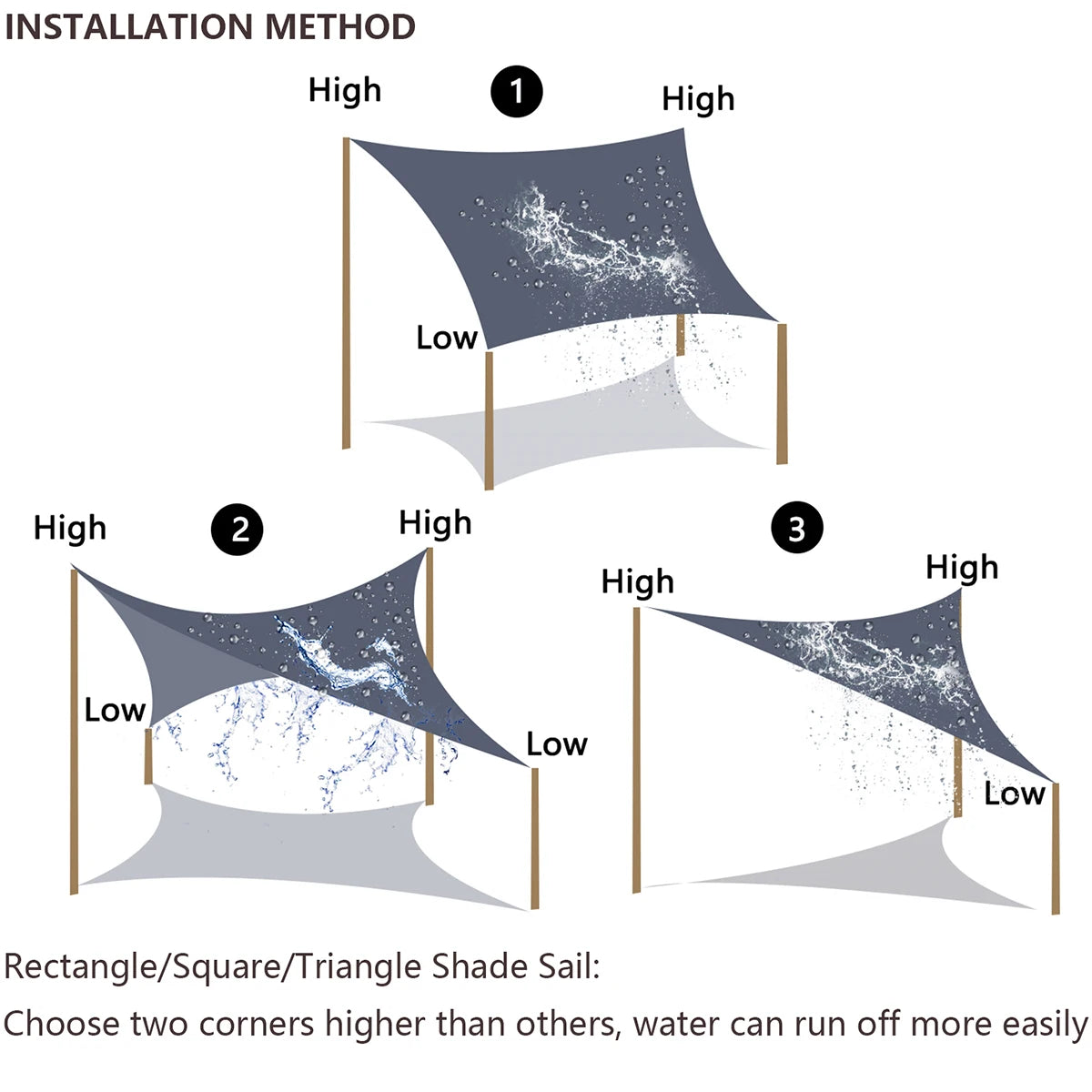 voile d'ombrage triangulaire beige oxford moderne anti uv 3x4x5m 5x5x7.1m anneaux inoxydables instructions