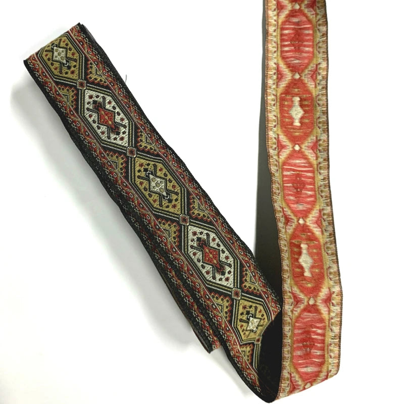 ruban gros grain motif géométrique ethnique noir beige rouge blanc 100% polyester 2cm 3.3cm