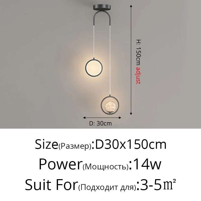 suspension lumineuse led moderne minimaliste noir blanc fixée câble haute qualité verre transparent chambre