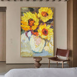 tableau abstrait peinture l'huile tournesol fleur moderne impressionniste toile sans cadre vertical salonDecoration Jaune