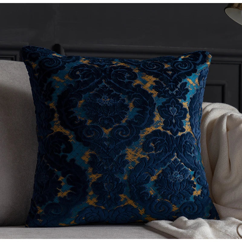 taies d'oreiller velours fleur motif floral damas relief élégantes classiques beige vert bleu marron