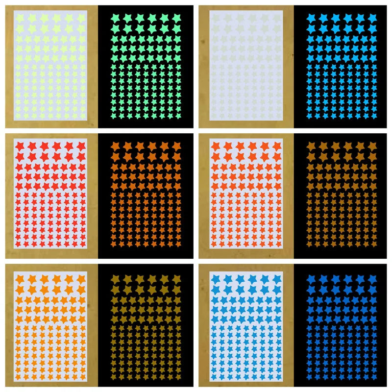 autocollants étoiles fluorescents orange vert bleu doré décoration murale chambre enfants