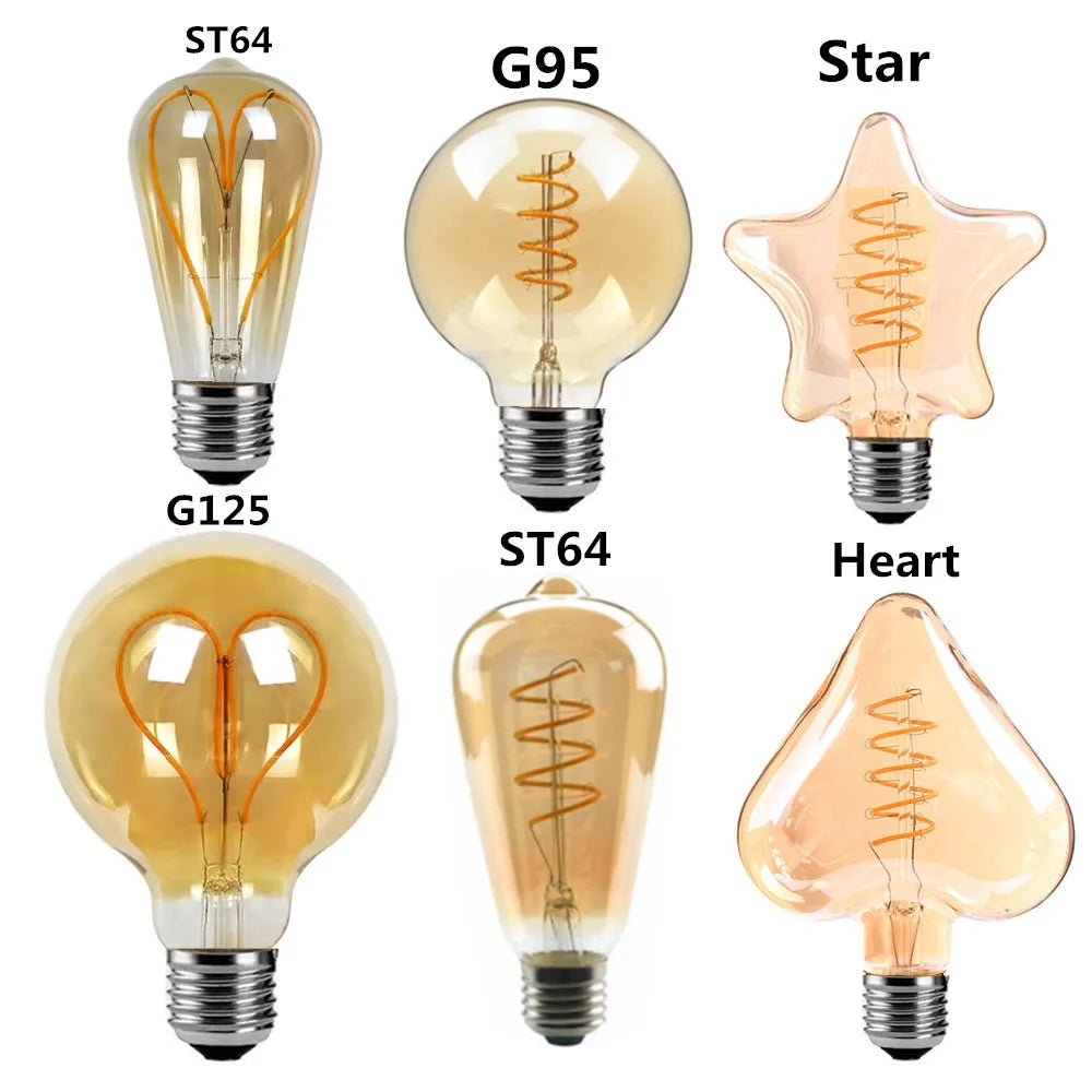 ampoules led décoratives spirale lumineuse doré translucide vintage base bois