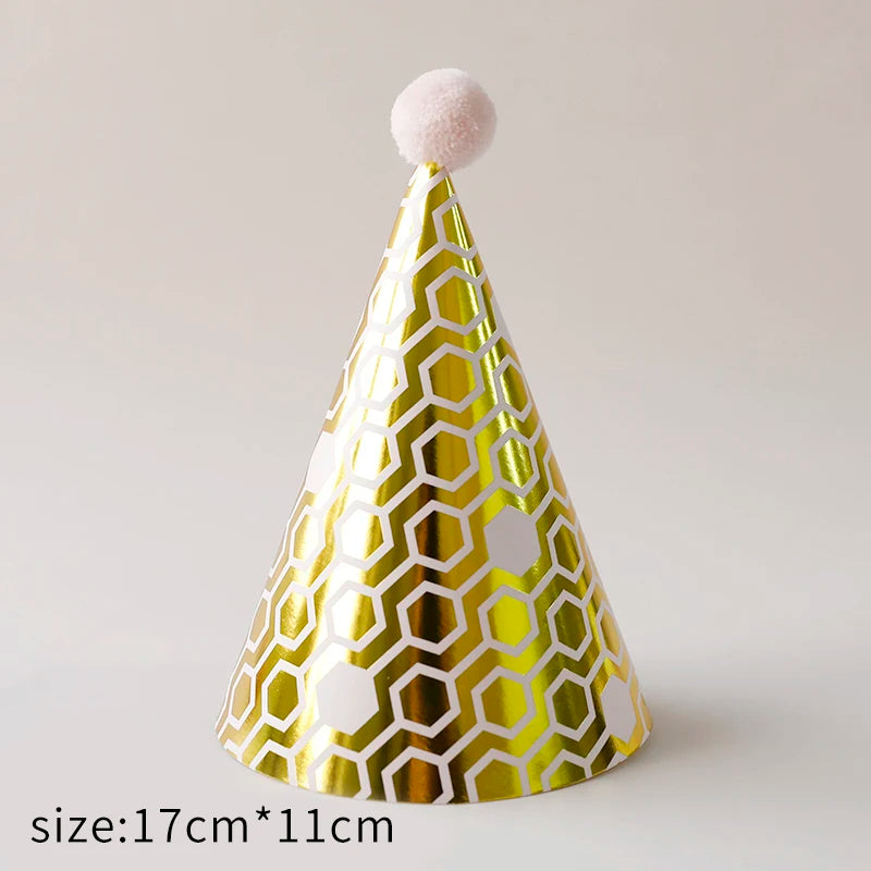 chapeaux fête anniversaire or bleu marine rayures pois dorés happy birthday moderne festif