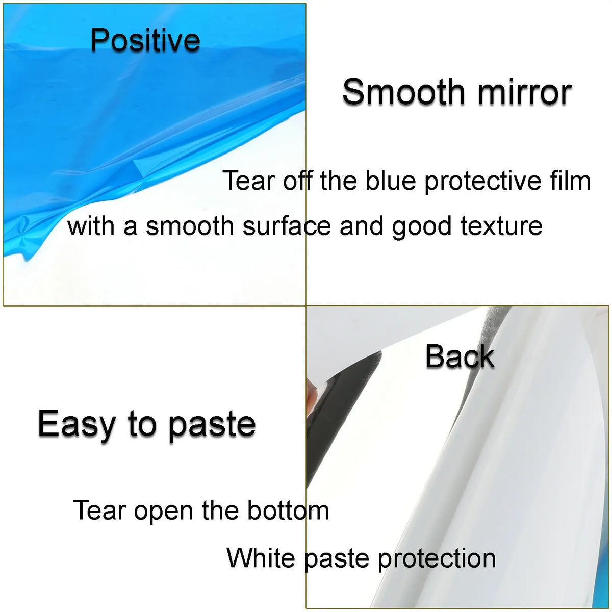 miroir mural autocollant argenté moderne ligne horizontale protection film bleu 50~200cm