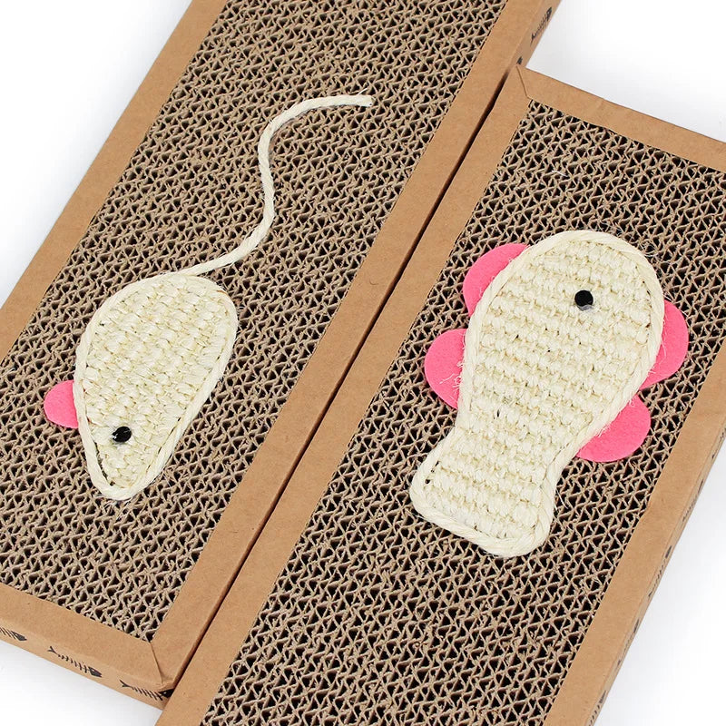grattoir chat carton marron souris poisson squelettes motifs moderne jouets fixés