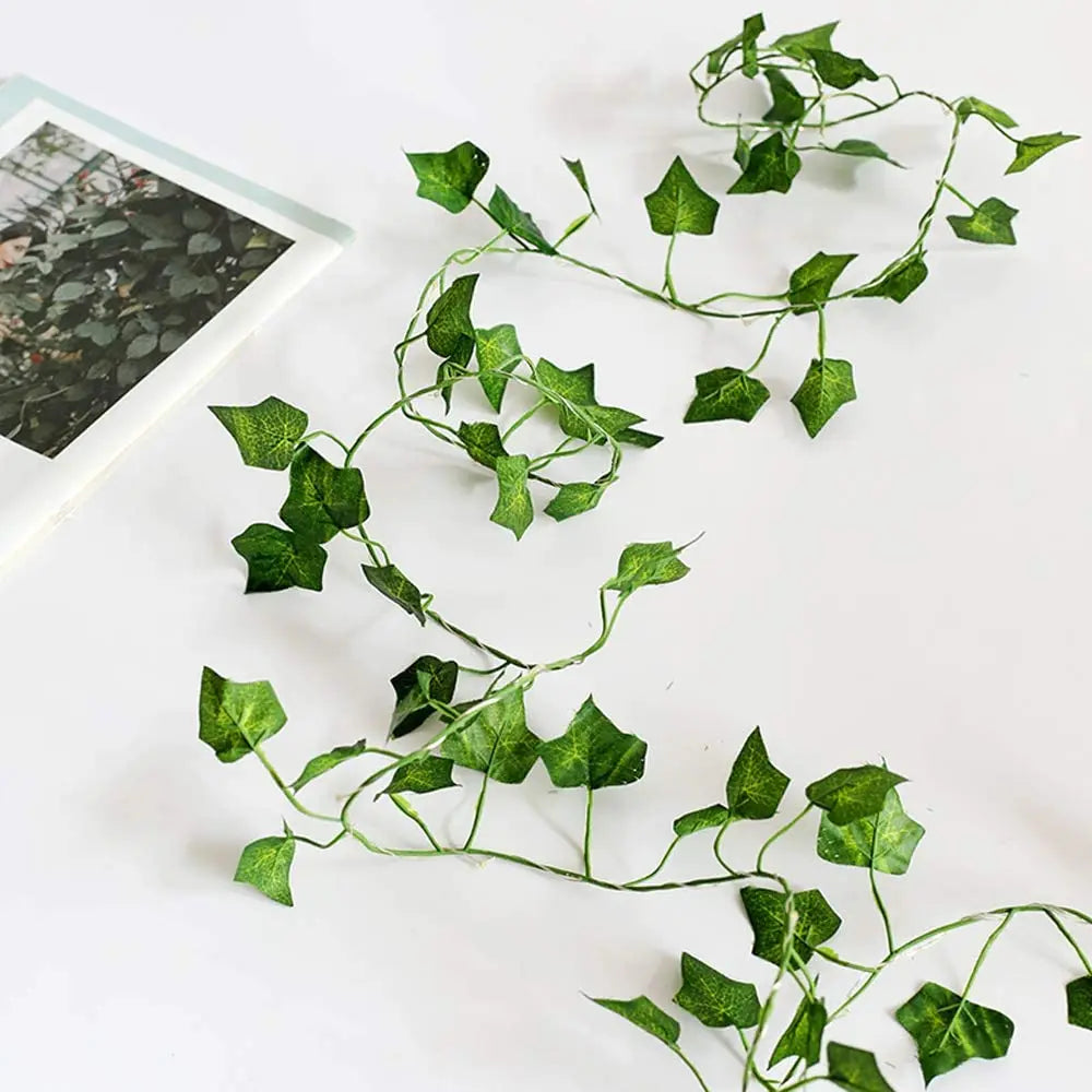 guirlande lumineuse feuilles vertes vigne artificielle bohème rustique extérieure LED accrochée festive jardin anniversaire
