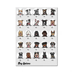 Une affiche colorée montrant une variété de races de chiens adorables, avec leurs numéros correspondants.