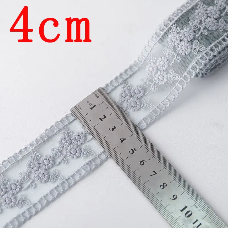 ruban dentelle 4cm large noir gris beige rose pâle fleurs élégant mariage translucide clips