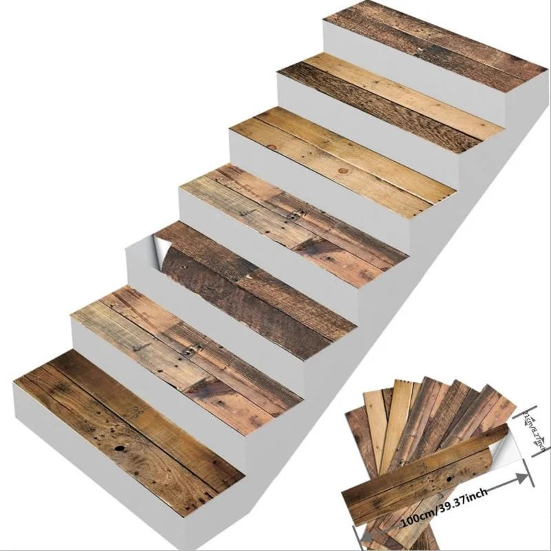 panneau adhésif bois naturel décoration escalier intérieur rustique vintage protection sol mur maison