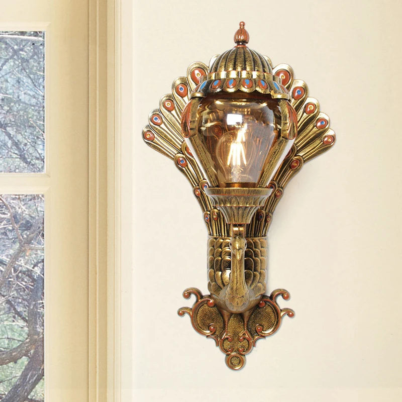 applique murale art déco dorée plumes paon verre opalin extérieure résistante facile