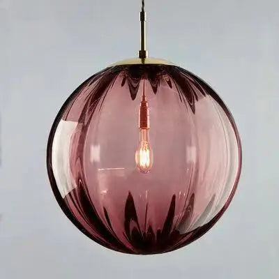 lumière suspendue verre texturé bleu rouge moderne minimaliste semi transparent filaire