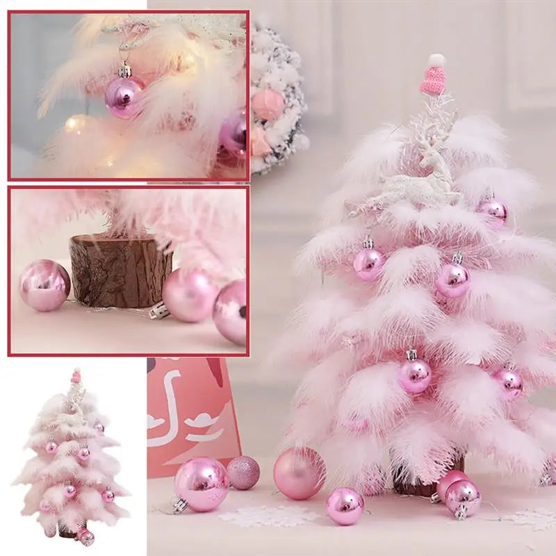 Comparaison des tailles 45cm et 60cm du sapin de Noël en plumes roses