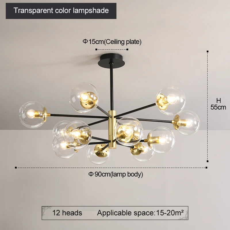 suspension lumineuse moderne boules sphériques translucides noir doré led echangement facile